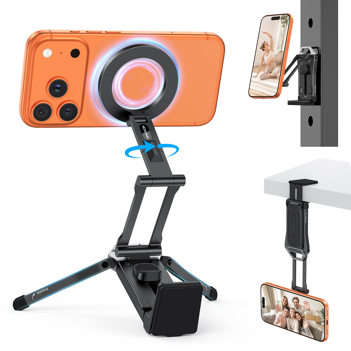 OMOTON TP02 Magnetic Phone Tripod for MagSafe, 360° Pivot, Clamp & Stand