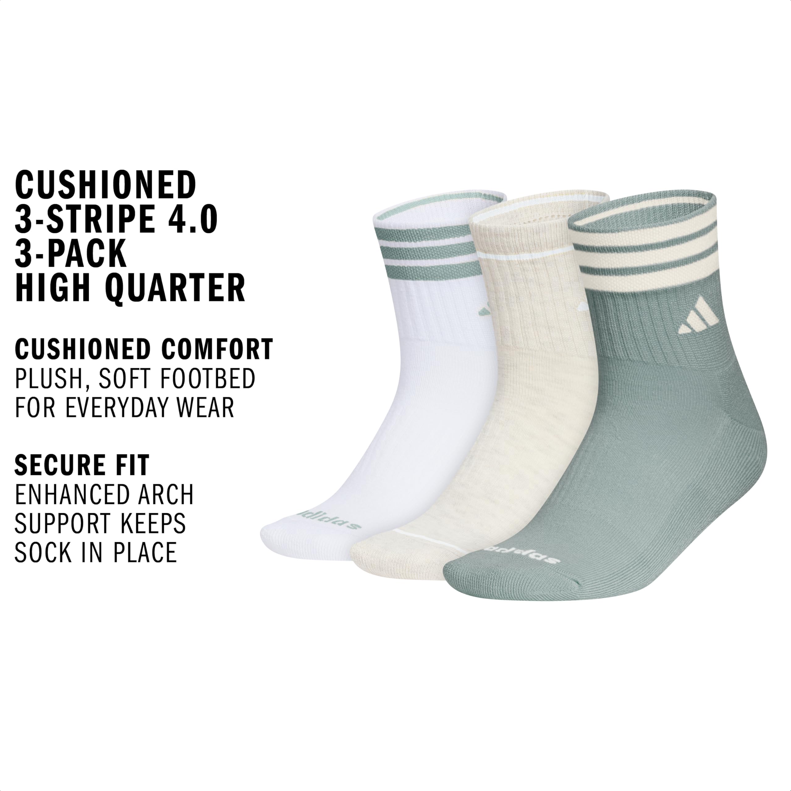 adidas Womens Cushioned Sport High Quarter Socks (3 Pairs) Durable & Comfortable