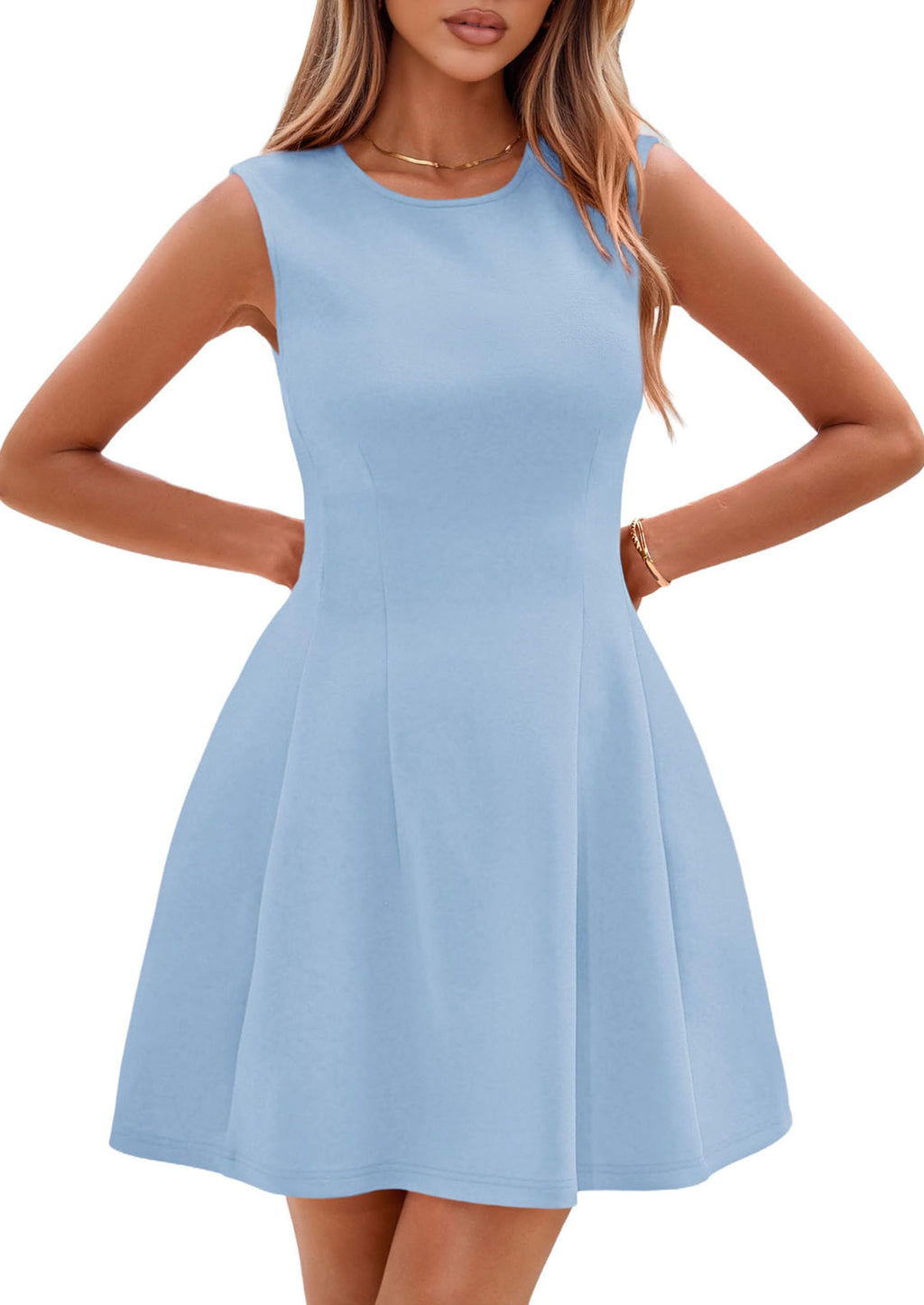 PRETTYGARDEN Summer Dresses for Women 2026 Elegant Classy Spring A Line Business Casual Work Graduation Cocktail Short Dress (Light Blue,XX-Large)