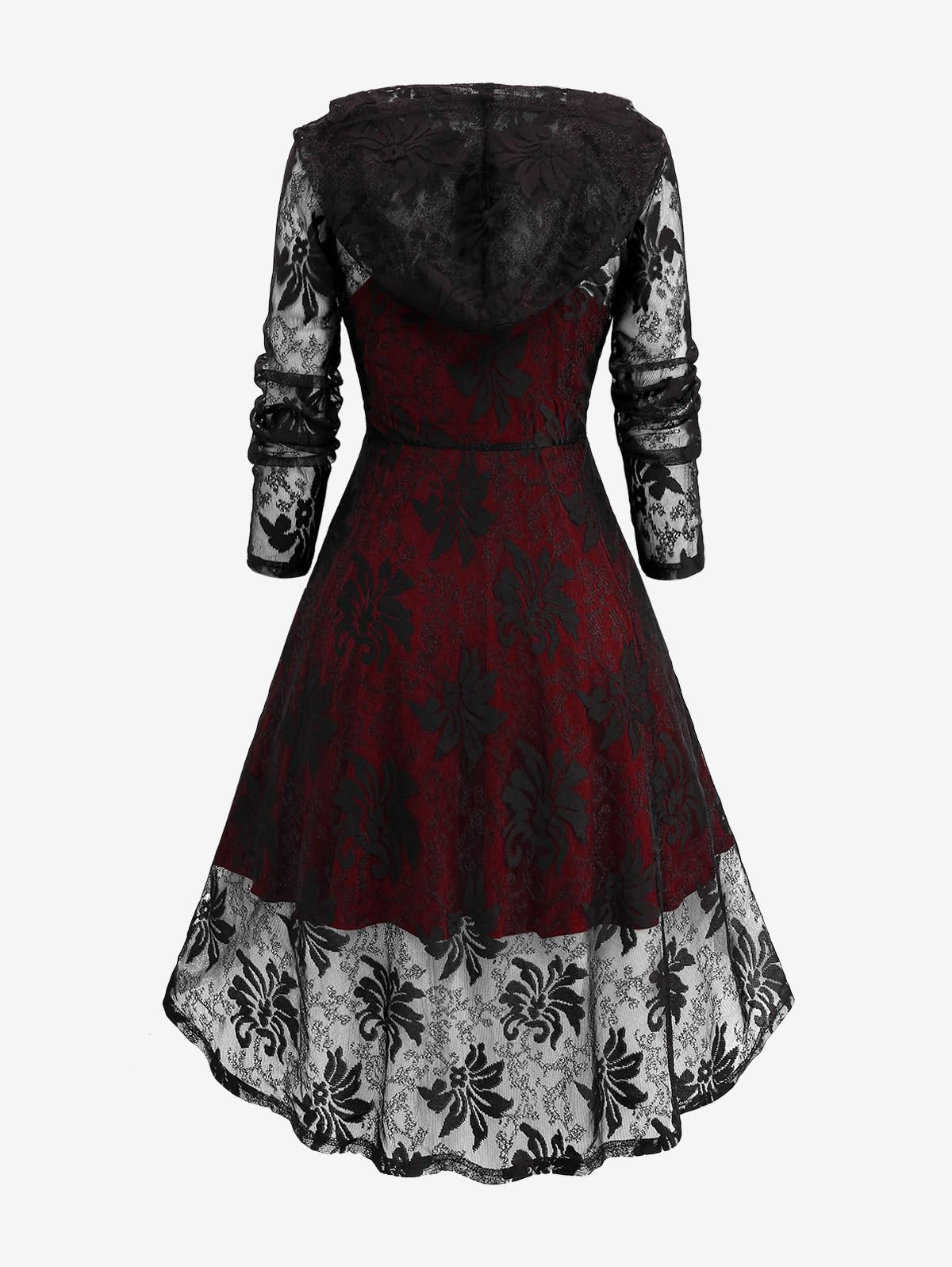 ROSE GAL Womens Plus Size 2pcs Witch Halloween Costume Gothic Lace Hooded Lace-up High Low Hem Long Top and Crisscross Strappy Cami Dress(Red/3X)