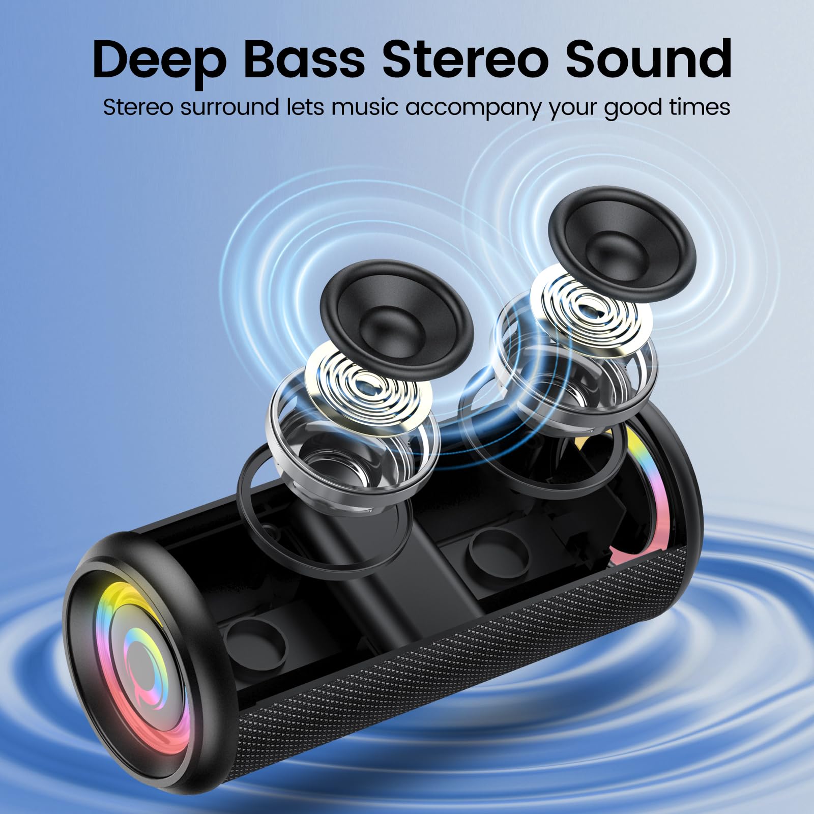 dotn Portable Bluetooth Speaker, 2026 Bluetooth 5.4 Wireless Speaker with 20W HD Loud Stereo Sound, 20H Playtime, LED Lights, IP7, TWS Pairing, Built-in Mic, for Outdoor, Home, Beach, Party, Gift