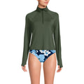 Lands' End Women's Long Torso Sunshade UPF 50 Quarter Zip Rash Guard X-Small Rich Olive Green
