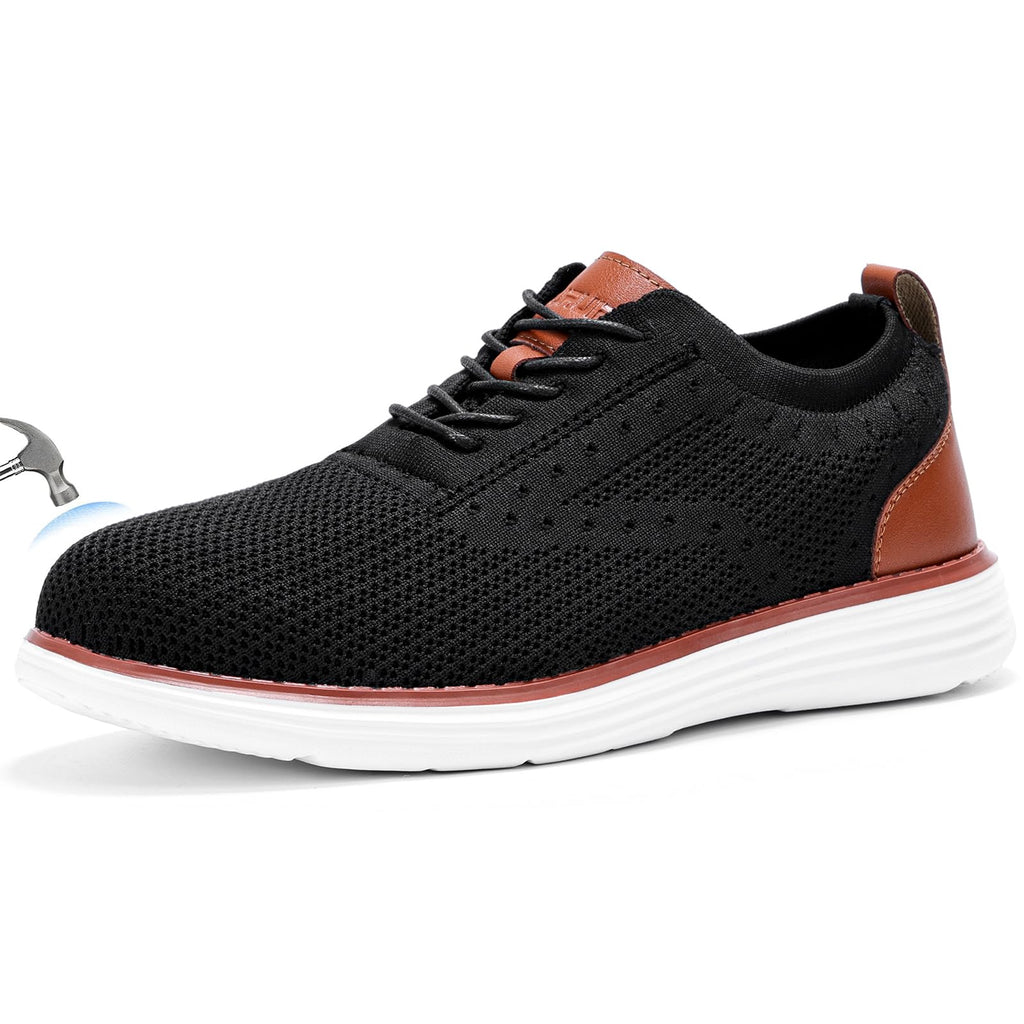 Furuian Steel Toe Shoes for Men Safety Shoes for Men Casual Dress Work Sneakers Lightweight Steel Toe Work Sneakers Comfortable Safety Tennis Oxfords Black