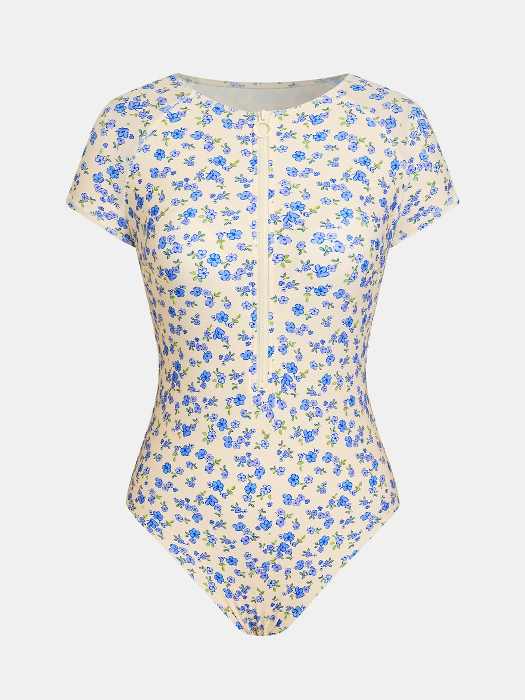 CUPSHE One Piece Swimsuit for Women Mock Neck Zipper Short Sleeve Bathing Suit, M