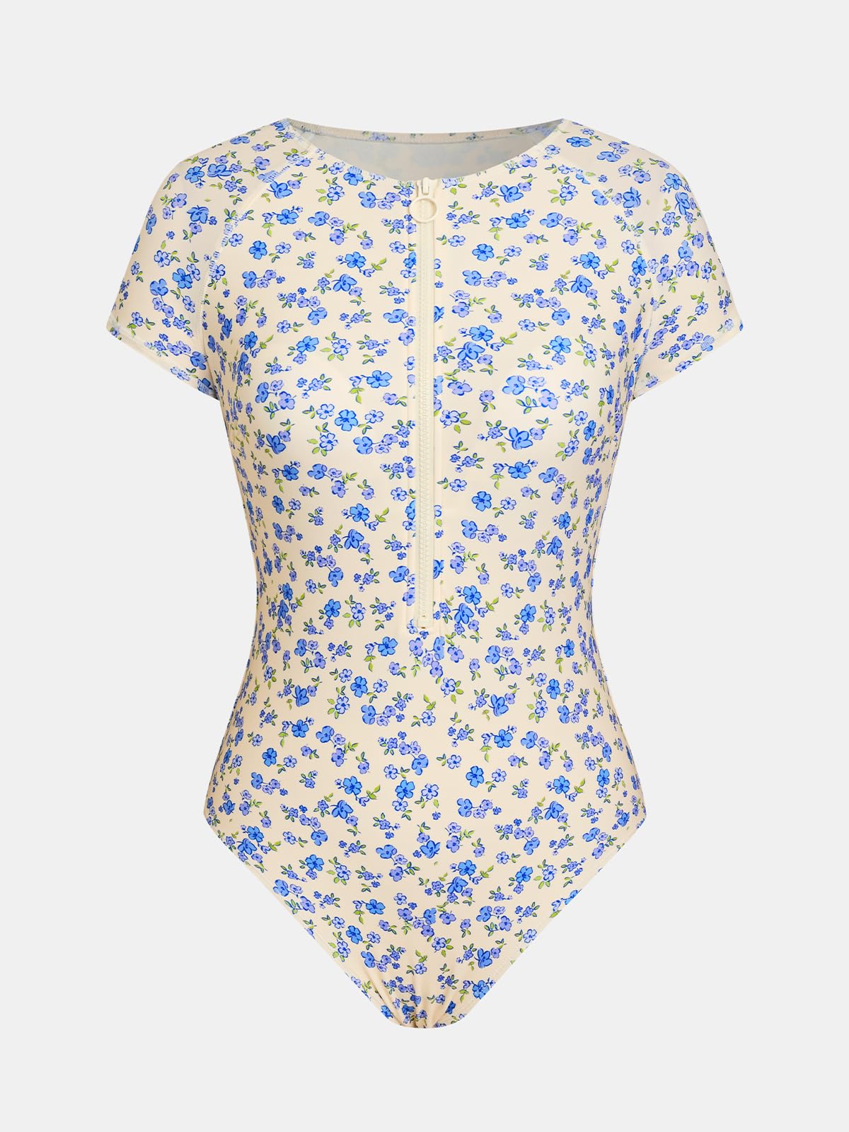 CUPSHE One Piece Swimsuit for Women Mock Neck Zipper Short Sleeve Bathing Suit, M