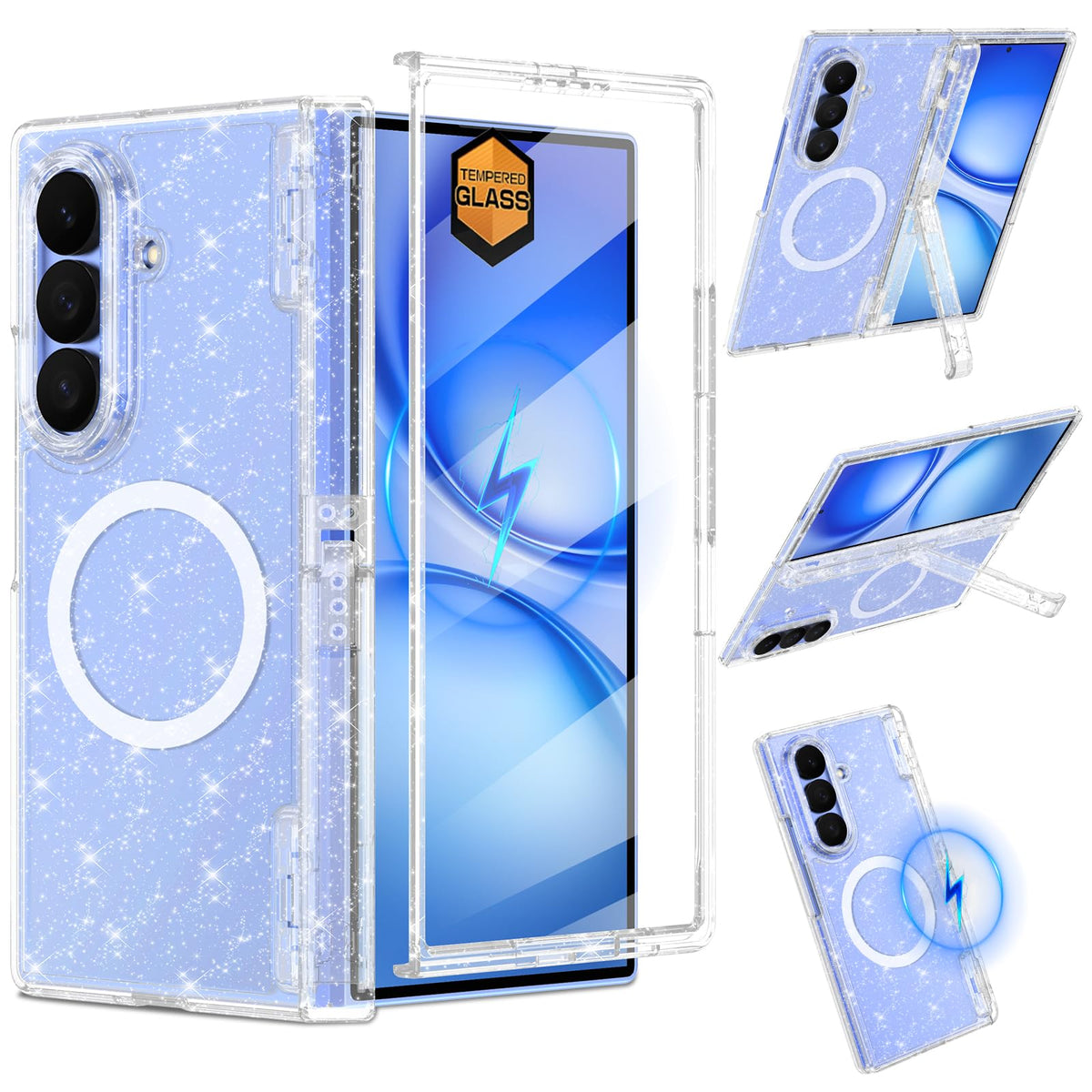 Shecaset for Galaxy Z Fold 8 Ultra Case,[Compatible with MagSafe][Built-in Screen Protector][Kickstand],Hard PC Hinge Protection Slim Fit Shockproof Case for Samsung Galaxy Z Fold 8 Ultra,All Glitter