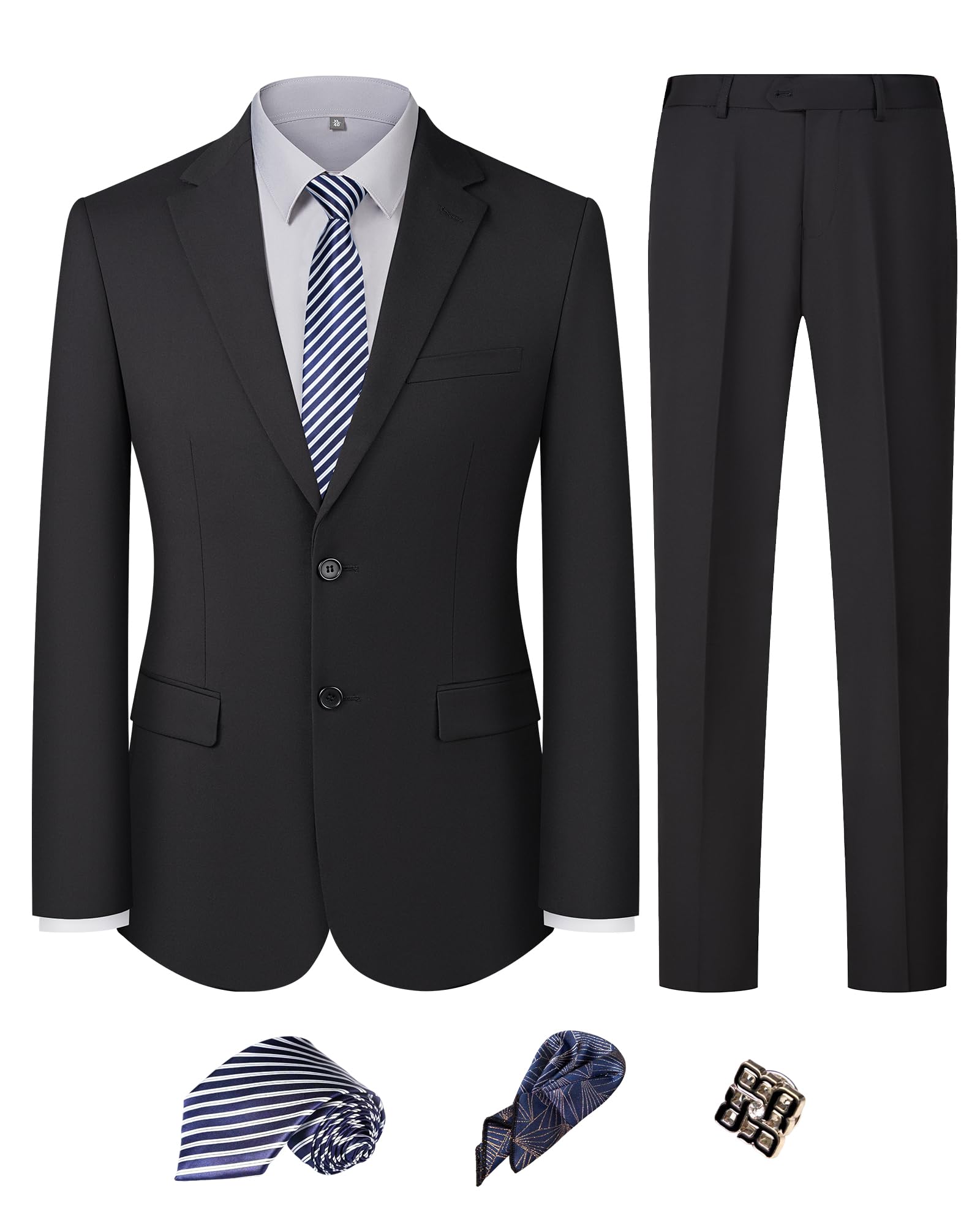Men’s Slim Fit 2 Piece Suit Set, Stretch & Machine Washable, Single Breasted Business Formal Suit for Office & Wedding Guest