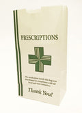 Green Health Cross, Lunch Style Bags #2 Flat Bottom Dispensary Prescription Bag 4x2.5x8.5 Inches, Paper Pharmacy Bag, Medication Packaging for Drug Stores - with Compliance Statement (100)