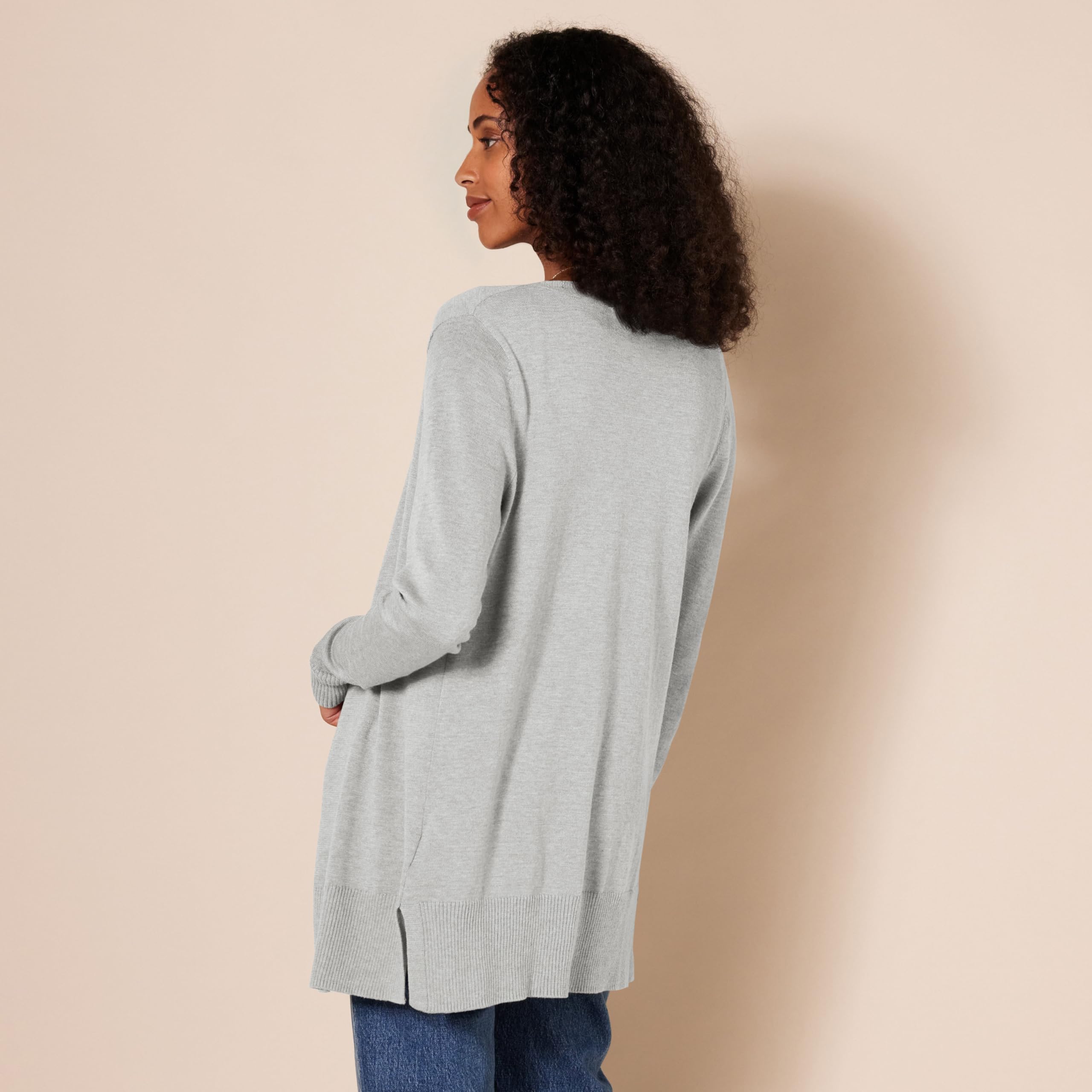 Amazon Essentials Women's Lightweight Long Sleeve Open-Front Cardigan Sweater (Available in Plus Size), Light Grey Heather, Medium
