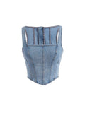 WDIRARA Women's Square Neck Sleeveless Zip Back Asymmetrical Denim Tank Crop Top