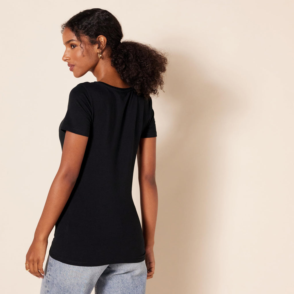 Amazon Essentials Women's Regular-Fit Short-Sleeve T-Shirt (Crewneck and V-Neck Options), Pack of 2, Black, Medium