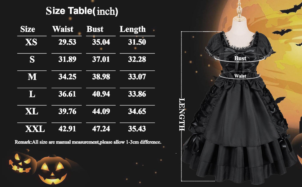 GOLDSTITCH Womens Gothic Lolita Dress Classic Black Layered Lace-up Fancy Dress Costume