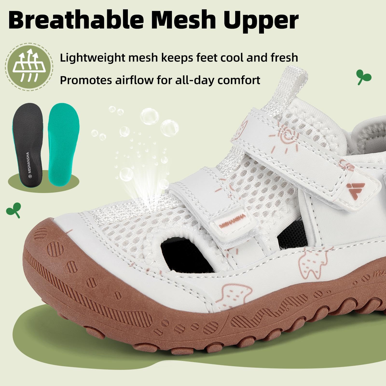 Mishansha Toddler Sandals Kids Walking Shoes Boys Girls Anti-Collision Breathable Sandals Toddler Adjustable Strap Non-Slip Outdoor Sneakers for Hiking Sports Trail Running White Little Kid 3.5