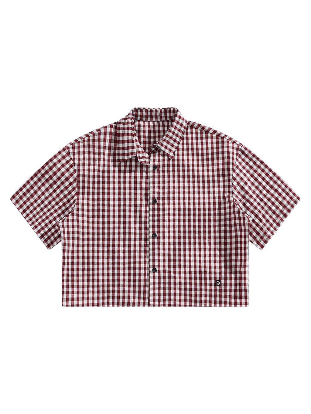 SHENHE Men's Plaid Button Down Short Sleeve Cropped Shirt Gingham Collared Shirt Top Red XX-Small