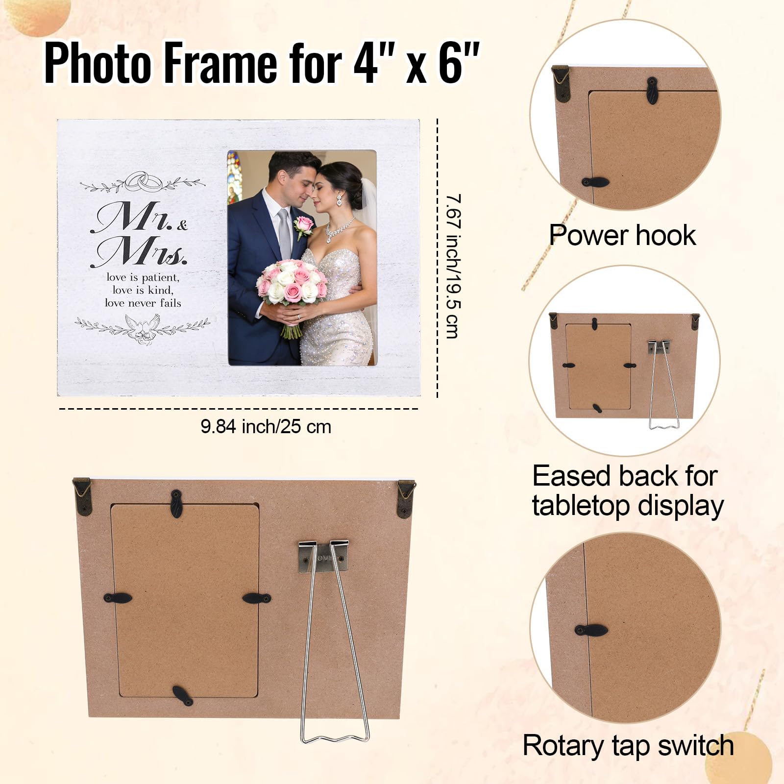 Mr & Mrs Wedding Picture Frames for 4x6inch Photo, Wedding Gifts for Couples 2026 to Celebrate Marriage Photo Frames Gifts for Newlyweds, Personalized Bridal Shower Couples Keepsake Tabletop Home Wall Decor