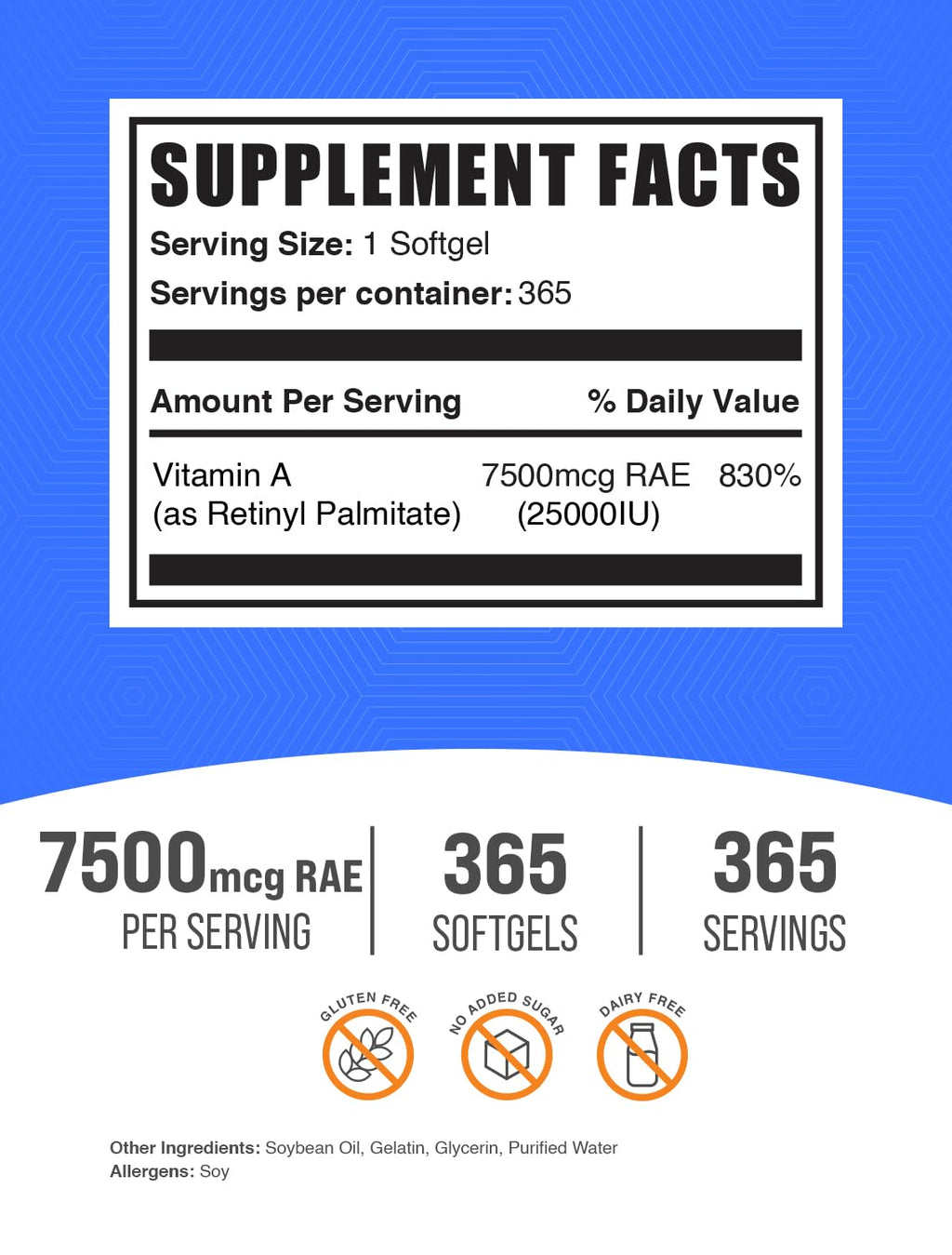 BulkSupplements.com Vitamin A 25000 IU Softgels - Vitamin A Supplement, as Retinyl Palmitate, for Eye & Immune Support - Gluten Free, 1 Softgel per Serving, 365 Count (Pack of 1)