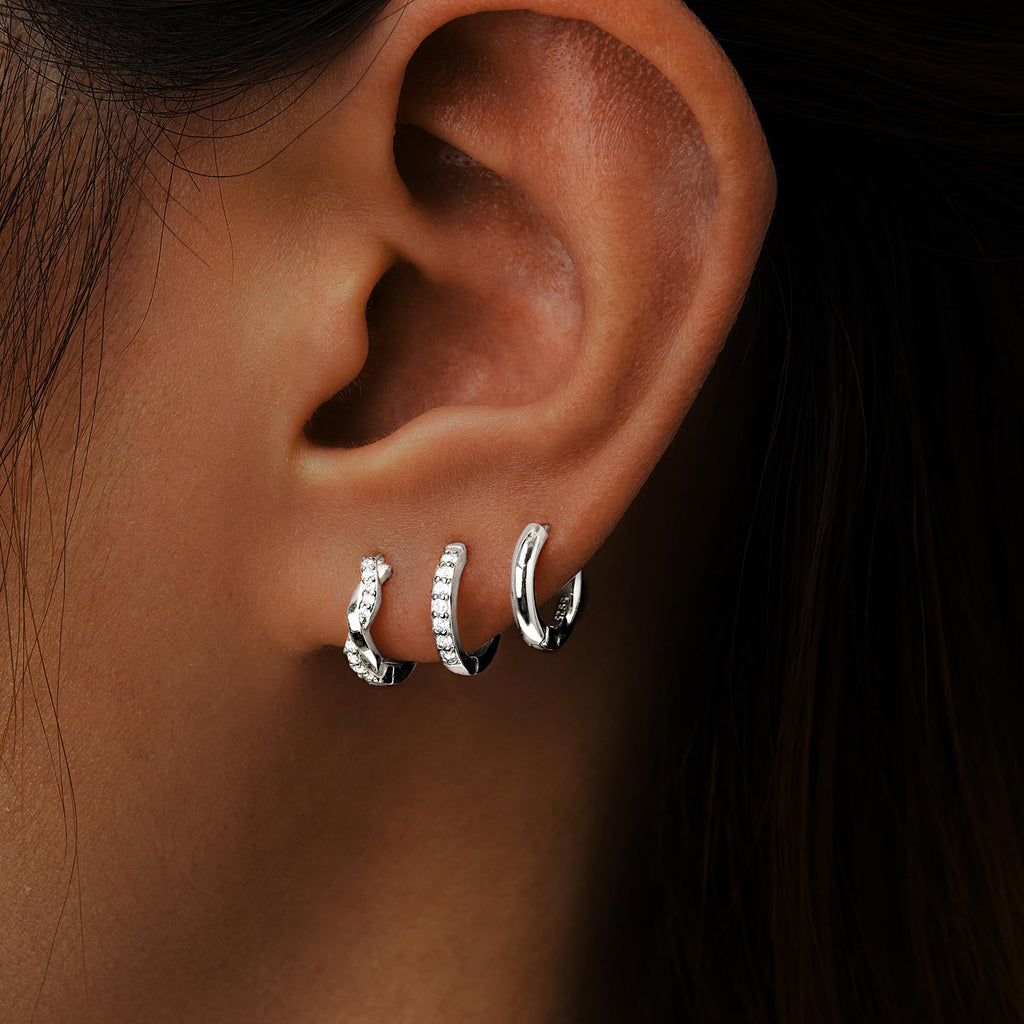 Inerney 925 Sterling Silver Huggie Hoop Earrings Set for Women, Dainty Small Cartilage Hoops Hypoallergenic Jewelry for Multiple Piercings, Trendy Twisted Mini Earring Stacks Gift for Sensitive Ears