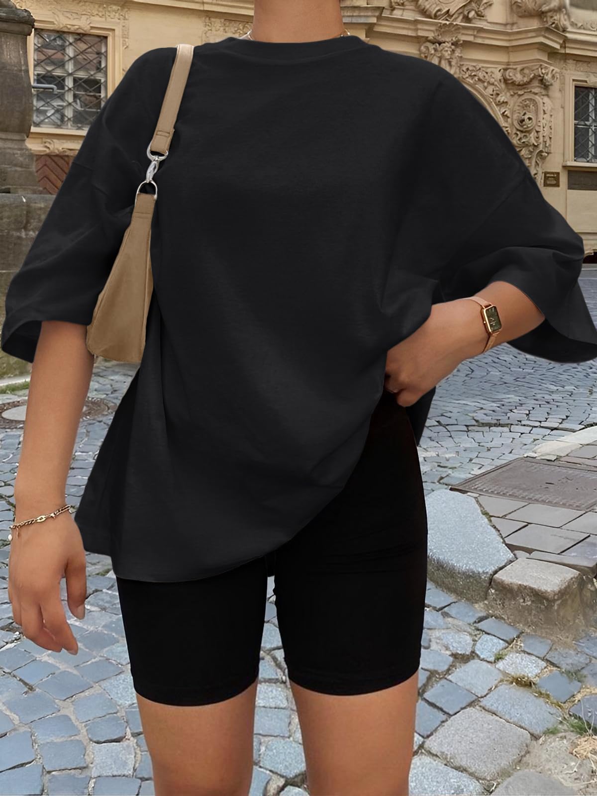 Trendy Queen Womens Oversized Sleep T Shirts Plus Size Capsule Wardrobe Tops Short Sleeves Fashion Workout Clothes 2026 Black M
