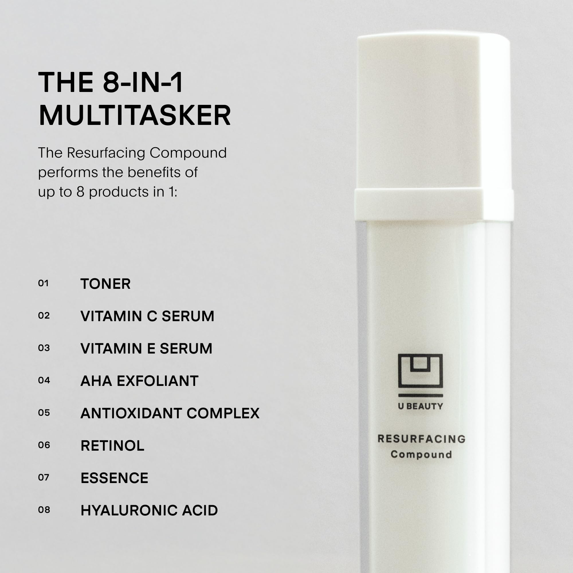 U Beauty Resurfacing Compound Serum - Renew & Illuminate Face Serum - Advanced 8-in-1 Formula with Vitamin C, Retinol, Hyaluronic Acid, & Peptides - Targets Fine Lines, Pores 0.5 fl oz