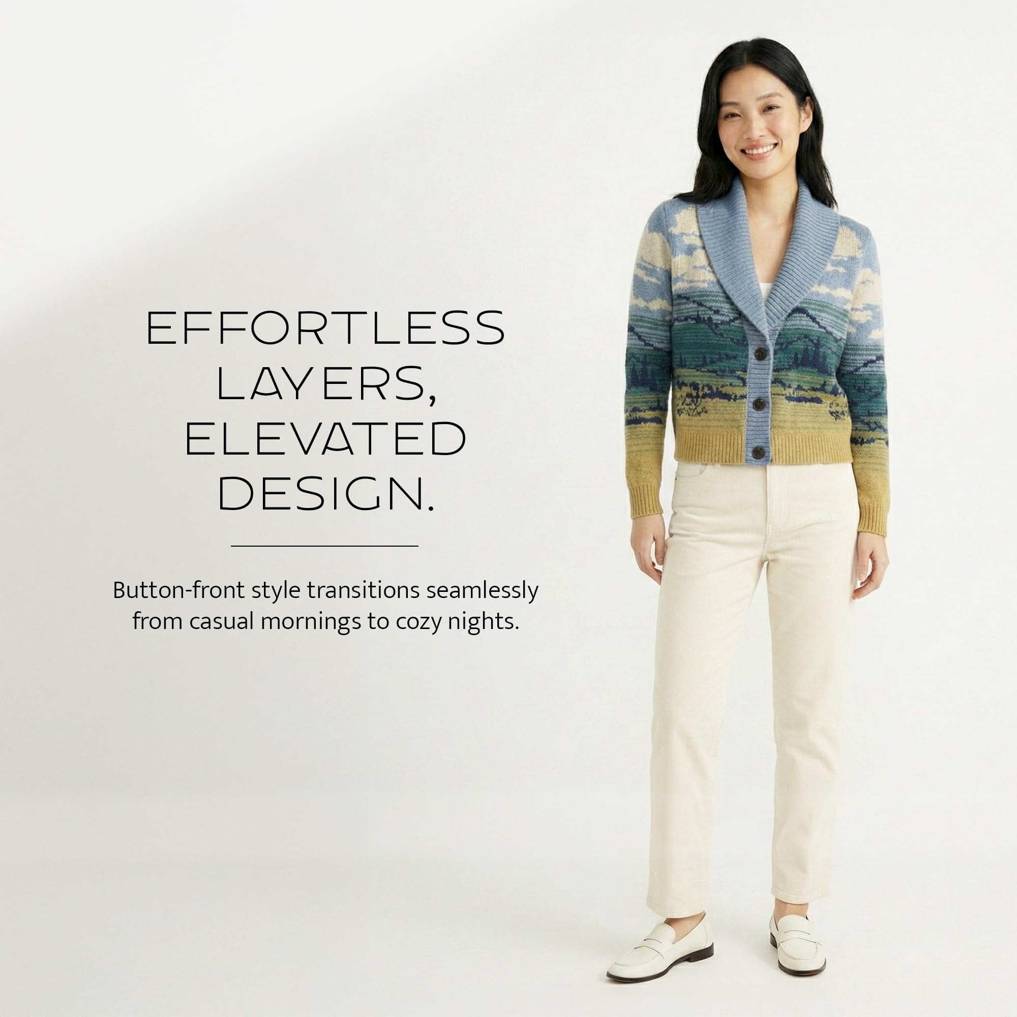 Pendleton Big Sky Cardigan for Women, 100% Cotton Sweater, Lightweight Casual Women's Cardigan, Made in USA, Landscape Pattern Knitwear