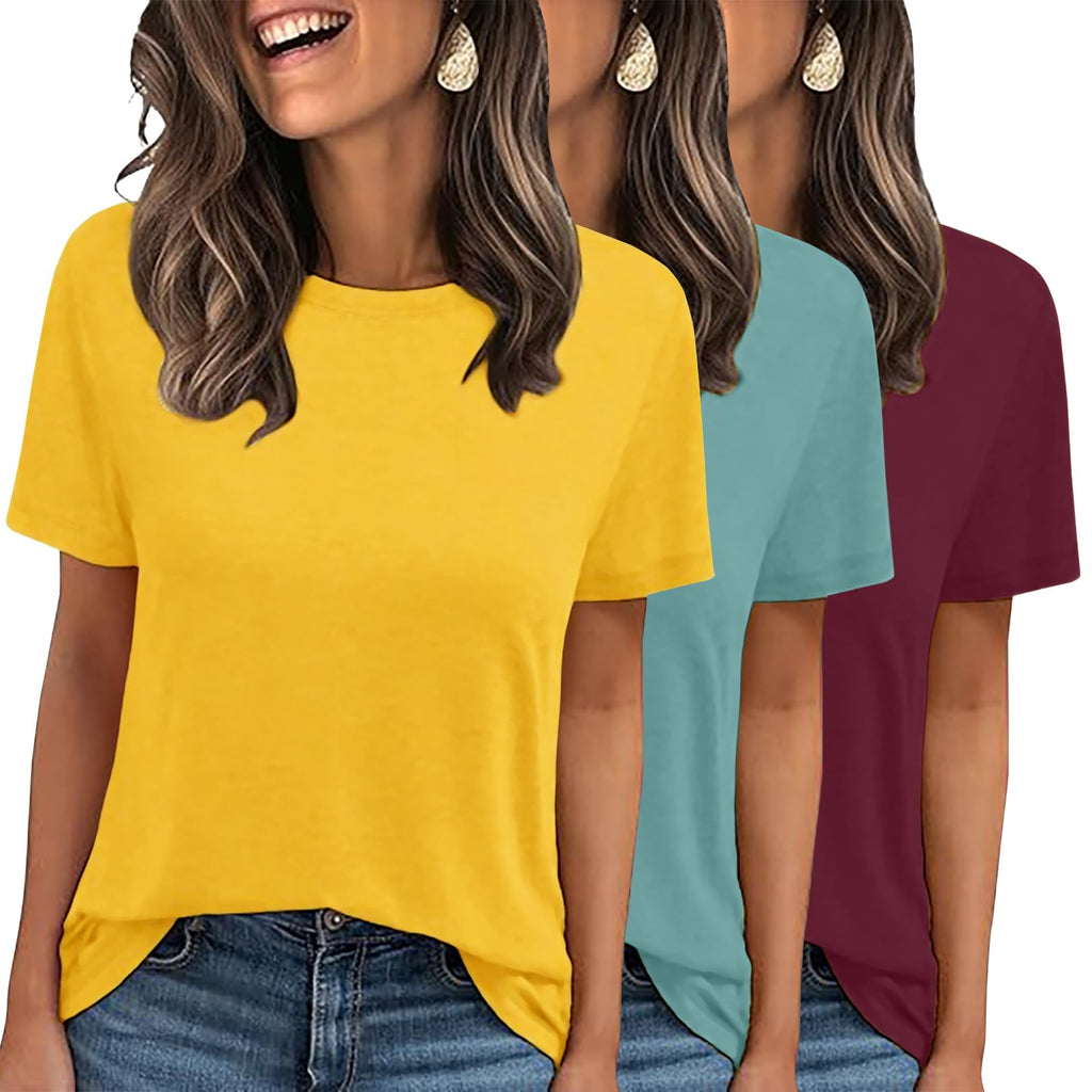 LOOKFACE 3 Pack Womens Basic T Shirts Summer Tops 2026 Short Sleeve Tees Comfy Casual Vacation Clothes