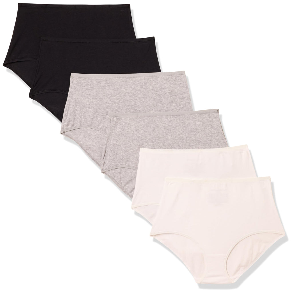 Amazon Essentials Women's Breathable Cotton High Waisted Full Coverage Underwear, Pack of 6, Black/Grey Heather/White, X-Large
