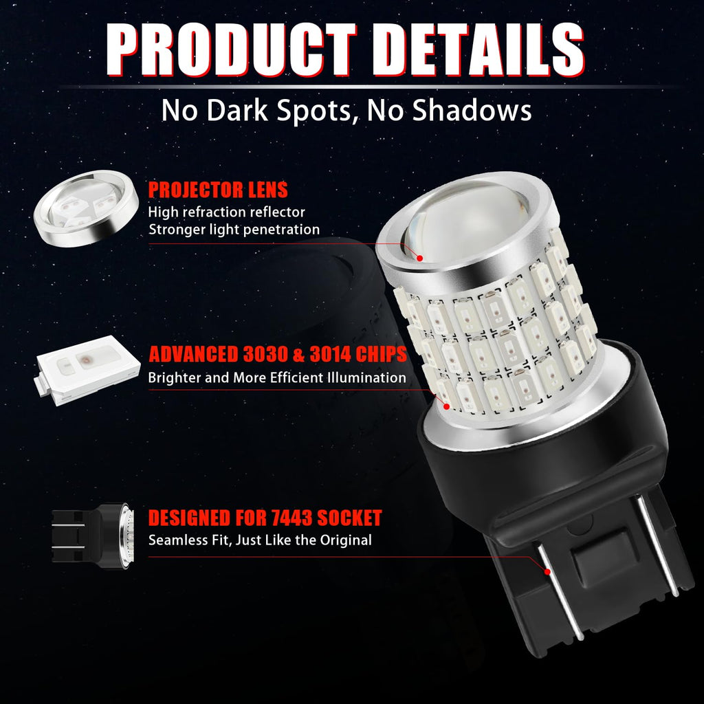 iBrightstar 7443 LED Bulb Red, 7440 LED Brake Light Bulbs Super Bright for Rear Brake Lights and Tail Lights, 2 Pack