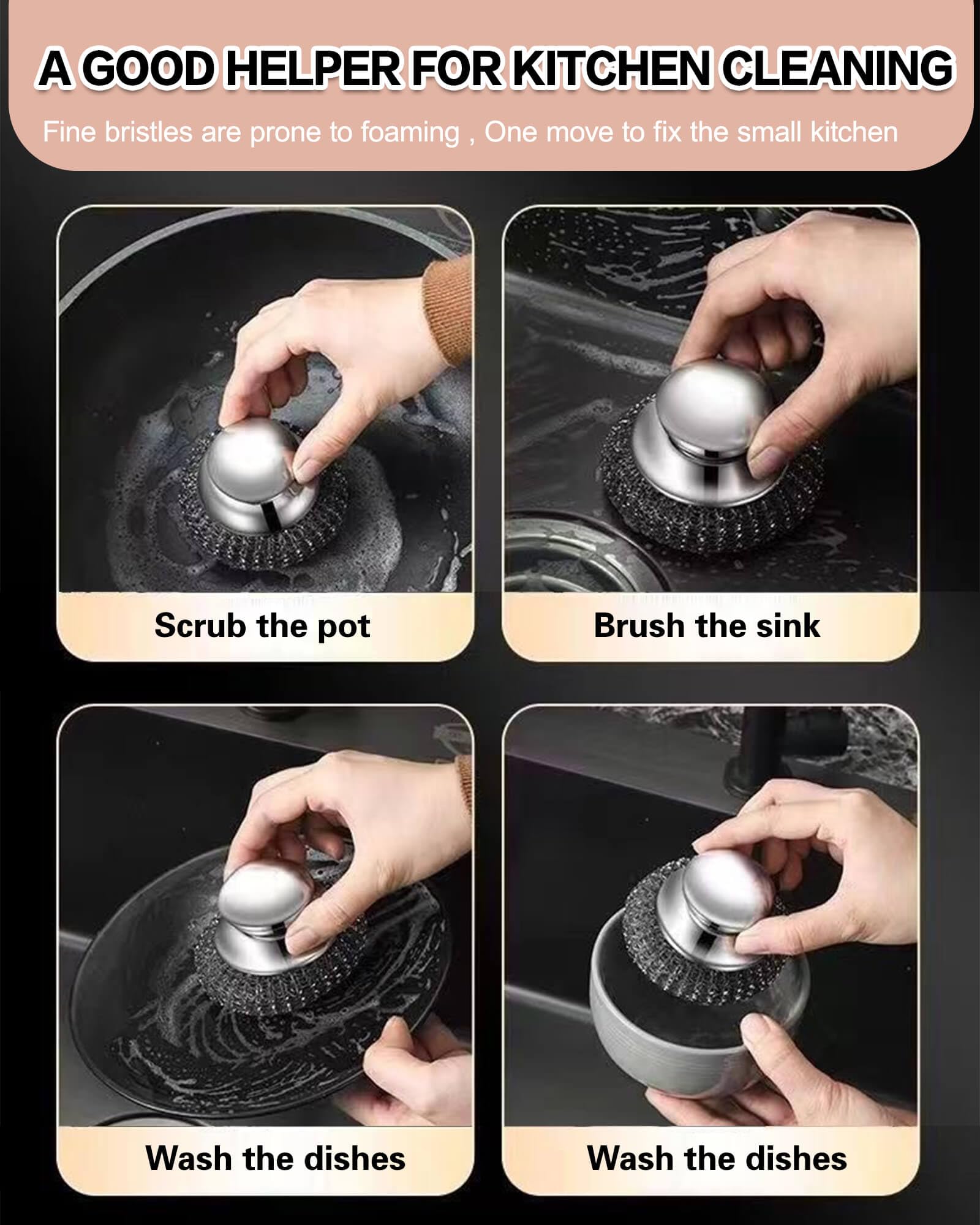 Soilleta 8 Pcs Steel Wool Scrubbers with 2 Pcs Handle,Stainless Steel Scouring Pads for Cast Iron Skillets, Grill & Kitchen Pots - Rust Resistant, Non-Splintering Heavy Duty for Tough Grease
