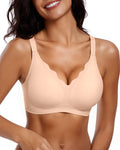 Vertvie Women Seamless Jelly Bras No Underwire Supportive Wireless Push Up Full Coverage Bralette Comfy Scalloped T-Shirt Bra(Nude,X-Large)