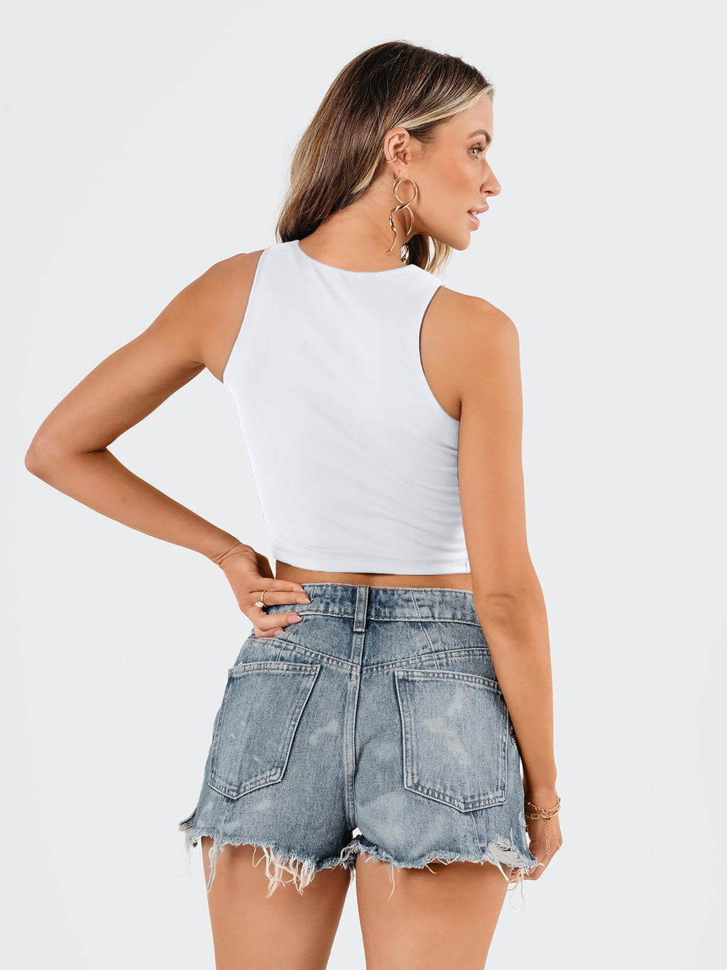 EFAN Womens Sexy Sleeveless Double Lined Crop Tops Workout Cute Tight Racerback Tank Tops Summer Clothes Teen Girls 2025 White M