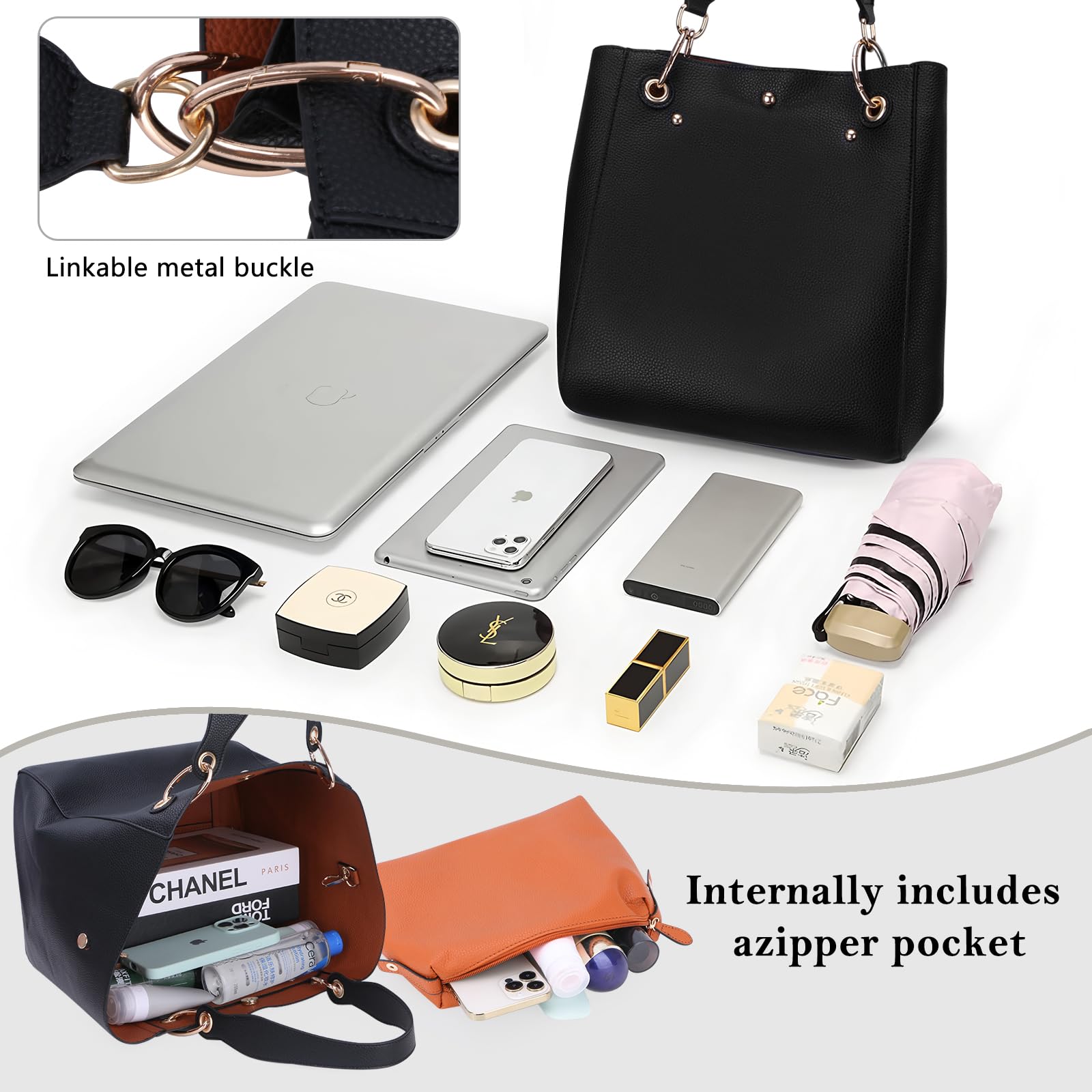 Voeveg Tote Bag for Women Purses Extra Large Leather Work And Handbags Fashion Shoulder Designer Zipper Tote Bag Travel Crossbody Hand Bags Ladies Big Purse With Compartments Black
