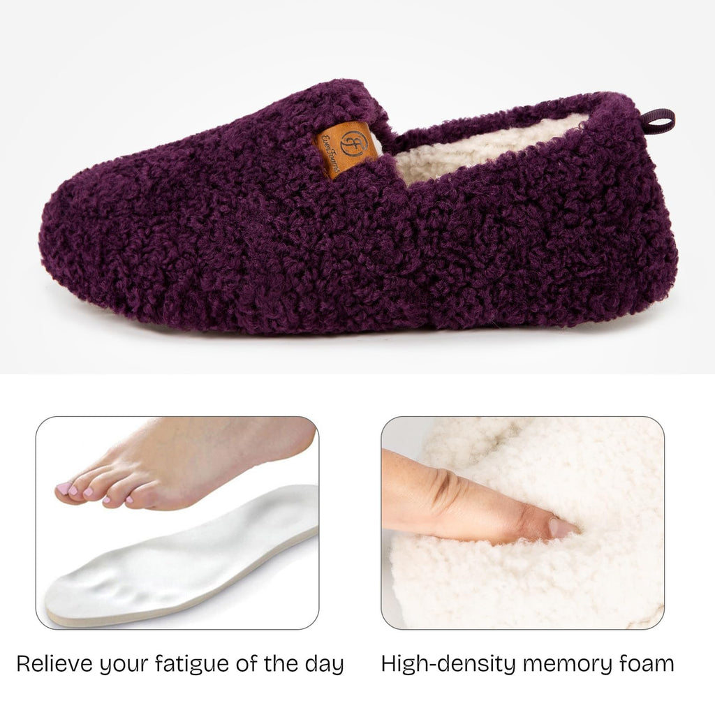 EverFoams Women’s Soft Curly Full Slippers Memory Foam Lightweight House Shoes Cozy Loafer with Polar Fleece Lining Dark Aubergine,8.5 US