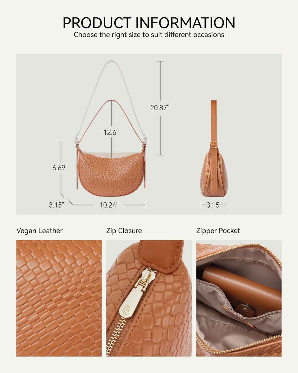 BOSTANTEN Purses for Women Crescent Crossbody Bag Vegan Leather Shoulder Hobo Handbag Adjustable Strap, Small Brown