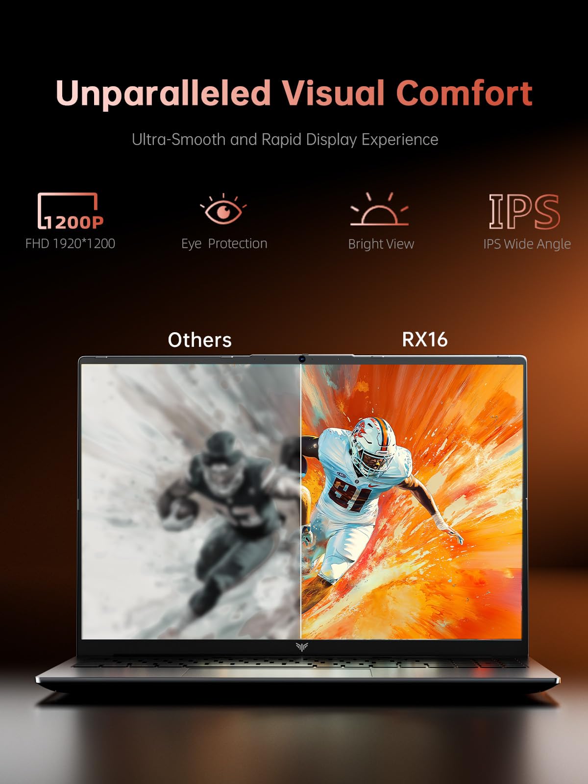 16 Inch AMD Gaming Laptop, FHD Screen Laptop with Ryzen 7 7735HS Processor up to 4.75GHz, 16GB RAM 512GB ROM Windows 11 Laptop Compute, HDMI, WiFi, Bluetooth, Type-C, Webcam, Backlit Keyboard