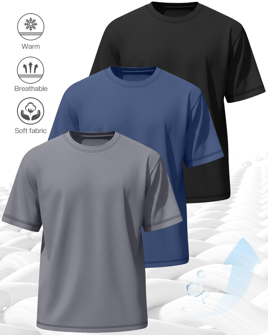 Neer 3 Pack Big and Tall Shirts for Men L-7xl, Short Sleeve Men Crewneck Tops Loose Casual Large T-Shirts Summer Basic Tee(Black, Light Gray, Blue,4X-Large)