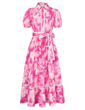 GRACE KARIN Women Summer Floral Maxi Dresses 2026 Wedding Guest Puff Sleeve Shirt Sundresses Boho Spring Clothes with Pockets Rose Floral S