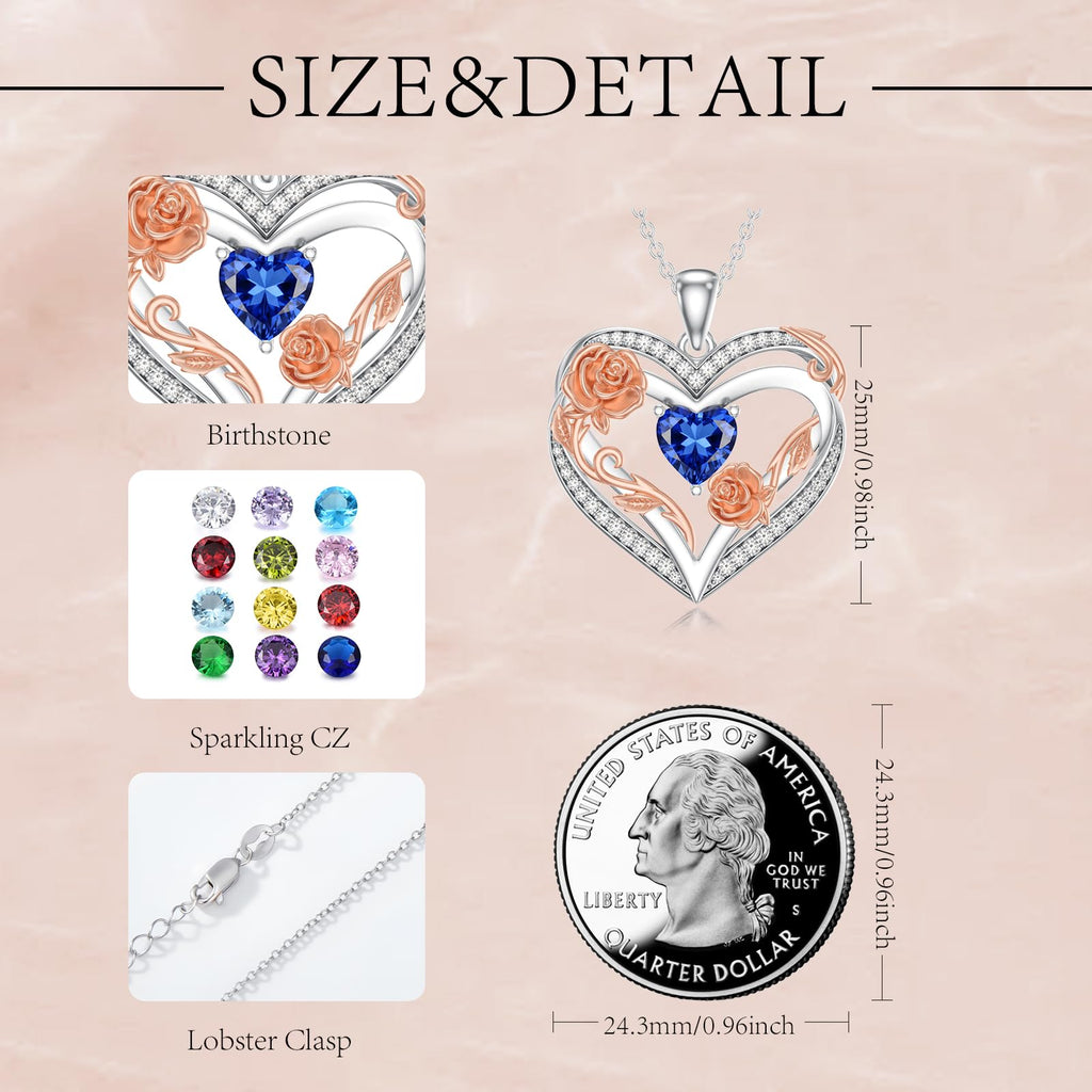 OKROKTOT Sapphire Necklace for Women Heart-Shaped September Birthstone Pendant Sapphire Jewelry Birthday Anniversary Christmas Mother's Day Jewelry Gift for Mom Wife Sister Daughter Girlfriend Her