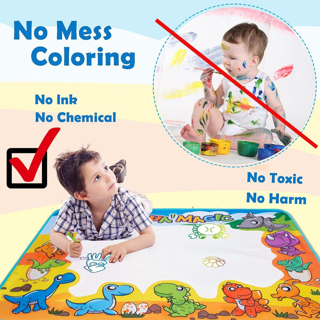 Kids Dinosaur Water Doodle Mat - Large Mess Free Coloring Painting Pad Drawing Magic Water Canvas Toddler 1-3 Reusable Floor Outdoor Art Toy Education Birthday Valentines Day Gifts Boys Girls Ages 2-4
