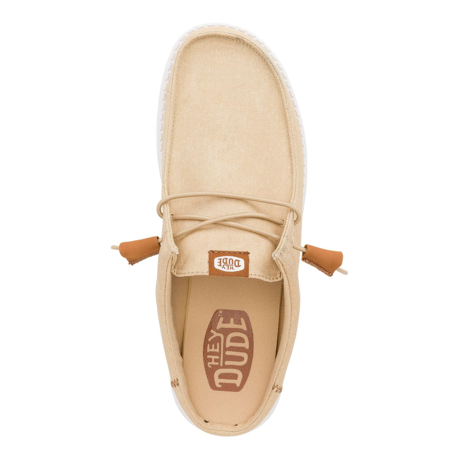 HEYDUDE Men's Wally Slip Stretch Canvas Loafer Tan/White