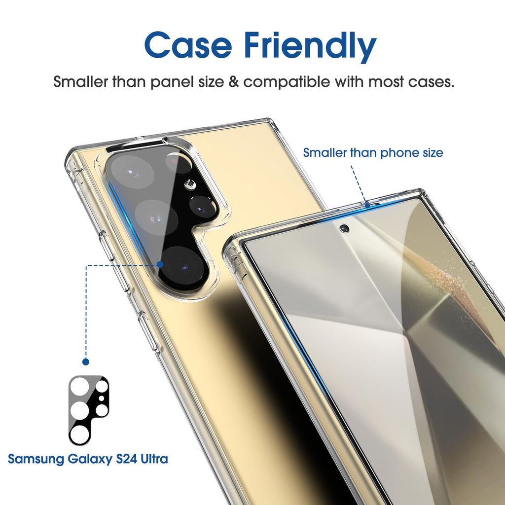 amFilm Auto-Alignment OneTouch for Samsung Galaxy S24 Ultra 6.8'' Screen Protector + Camera Lens Protector, Tempered Glass, 30 seconds Installation, Bubble Free, Case Friendly, Anti-Scratch [2+2 Pack]