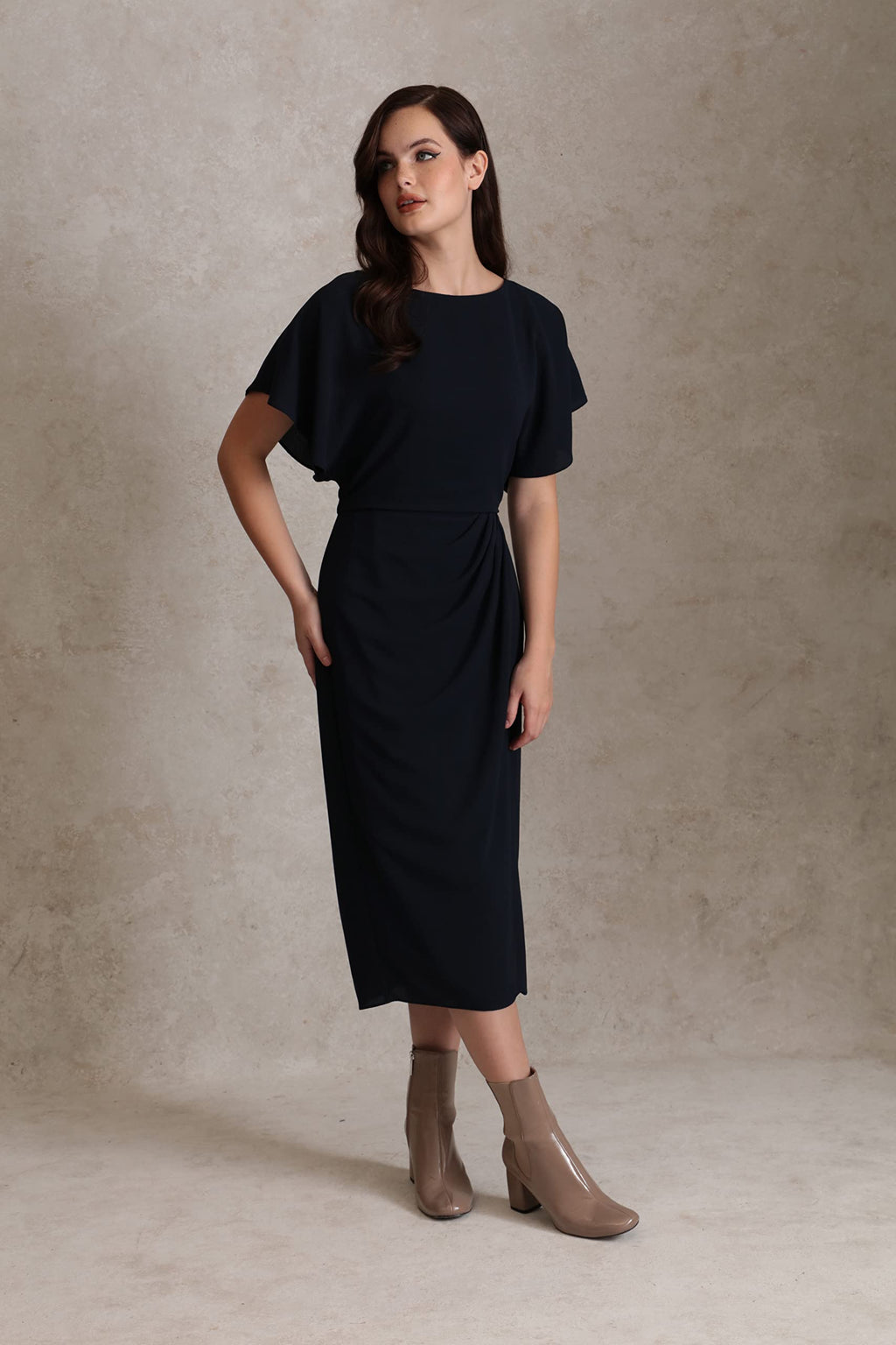 Maggy London Women's Dresses Boat Neck Flutter Sleeve Dress Occasion Event Guest of