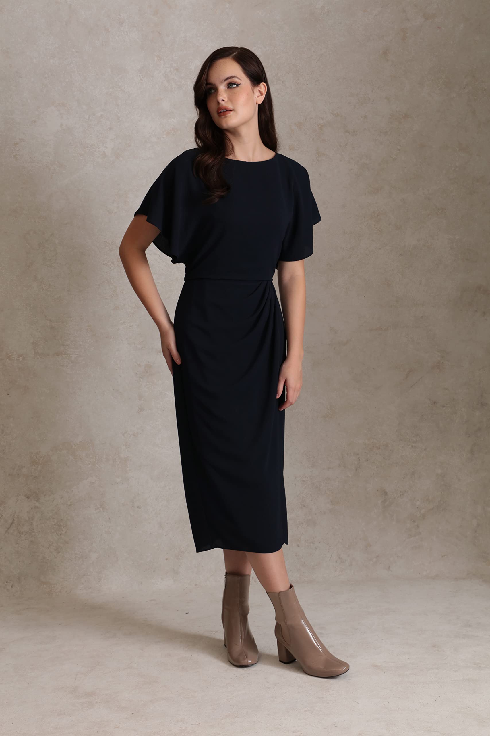 Maggy London Women's Dresses Boat Neck Flutter Sleeve Dress Occasion Event Guest of