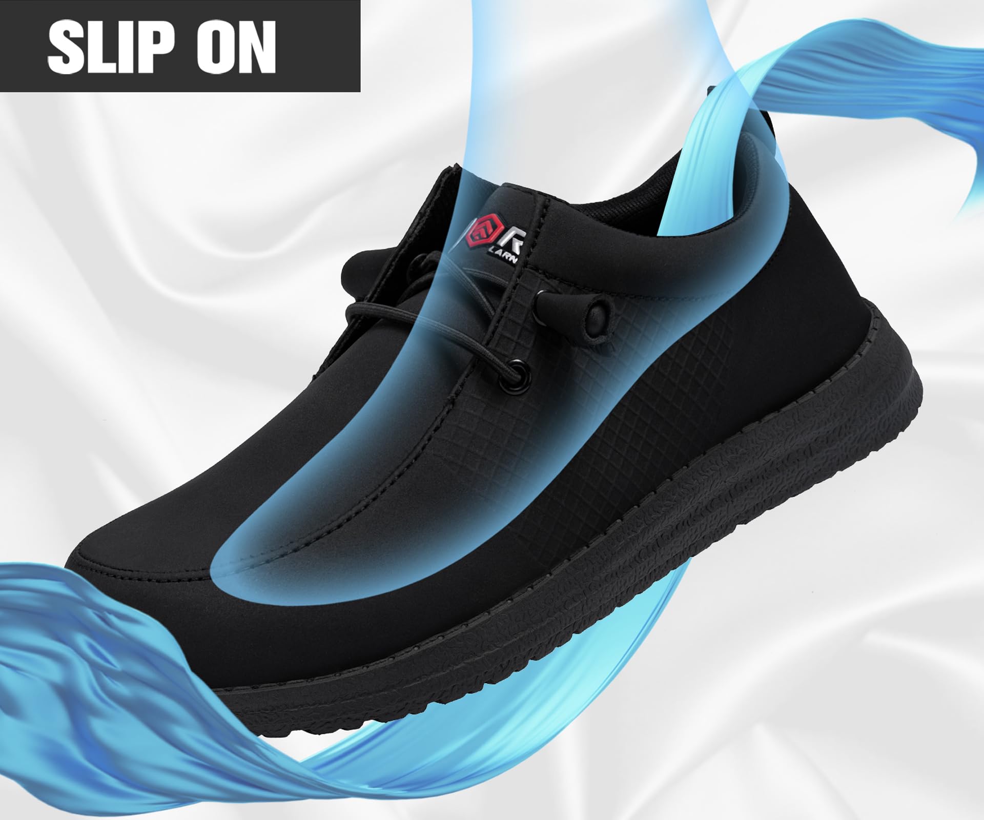 LARNMERN Slip On Steel Toe Shoes Men Lightweight Comfortable Lounging Walking Sneakers Safety Work Steel Toe Loafers (12 Men, Black Leather)