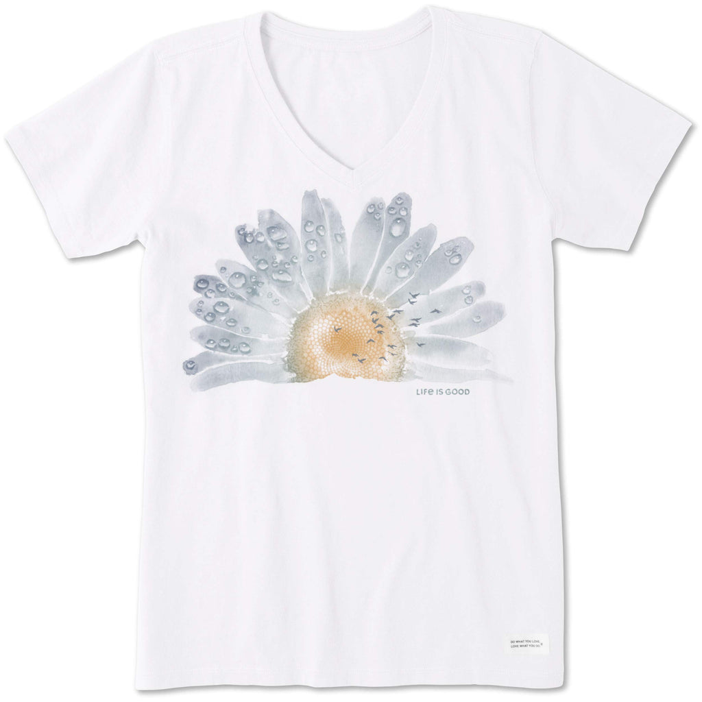 Life is Good Women's Crusher Tee, Short Sleeve Cotton Graphic T-Shirts, Watercolor Daisy Birds