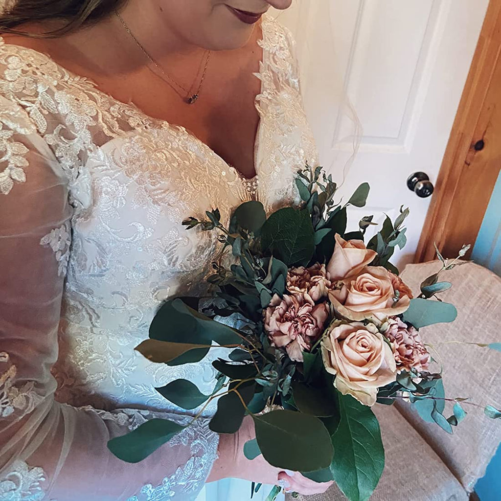 Findlovewedding Wedding Dresses for Bride 2024 with Lace Appliques Chiffon A Line Women Dress Long Sleeves Beach Bride Dress US16 Ivory