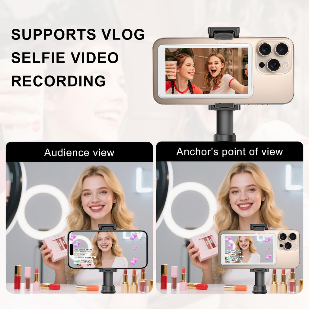 Selfie Monitor Screen for iPhone/Android,Magnetic Phone Vlog Selfie Screen with 1800mAh Battery&Bluetooth Remote,Wireless Back Camera Monitor for Live Streaming/TikTok(White)