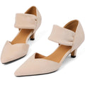 COMFITORIA Womens Low Kitten Heels Closed Pointed Toe Slip on Pumps Ankle Strap Heels Sexy Elegant Bridal Party Dressy Shoes, Apricot, Size 6