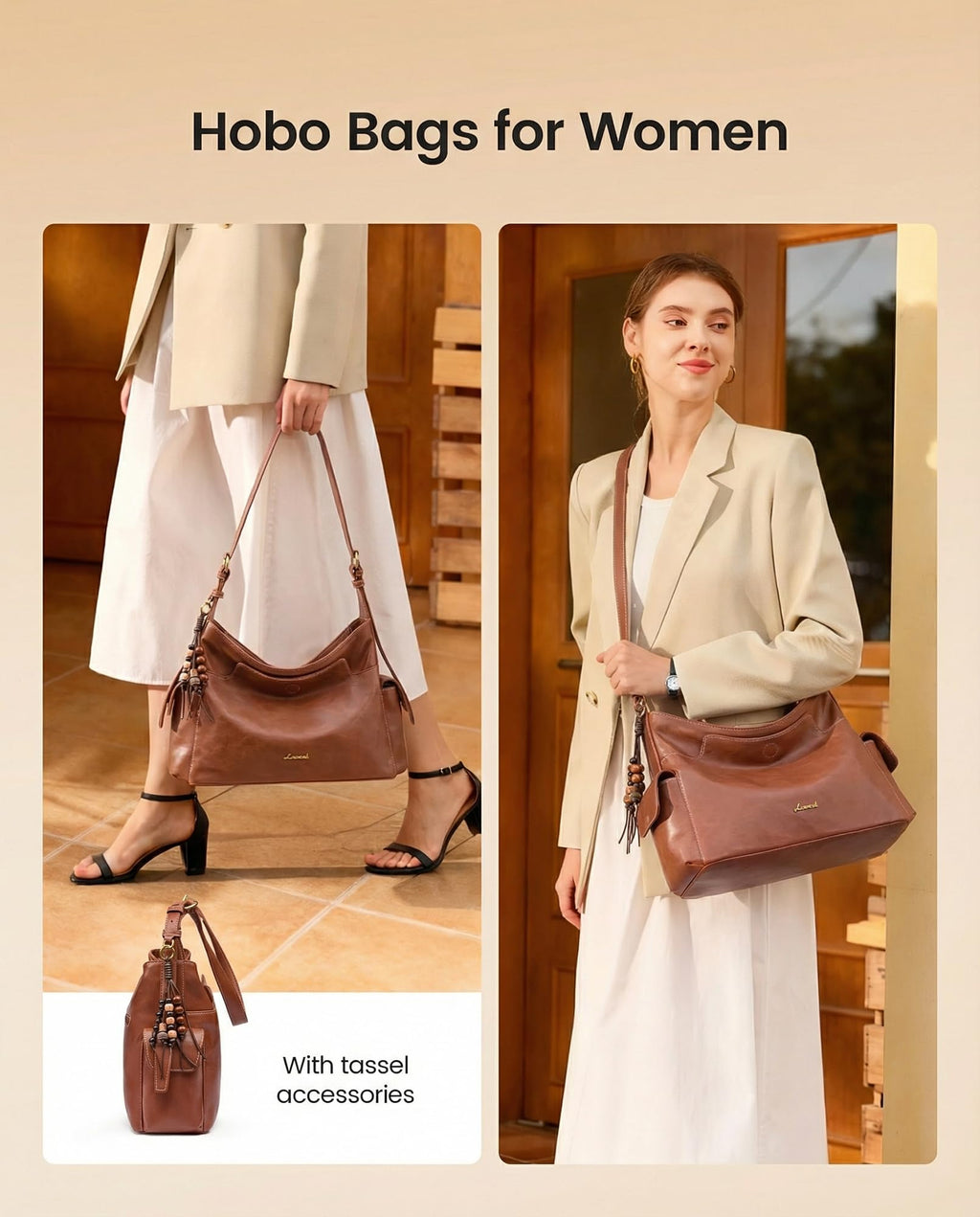 LOVEVOOK Hobo Purses for Women,Soft Faux Leather Crossbody Purse with Tassel Charms,Women's Shoulder Handbags for Daily