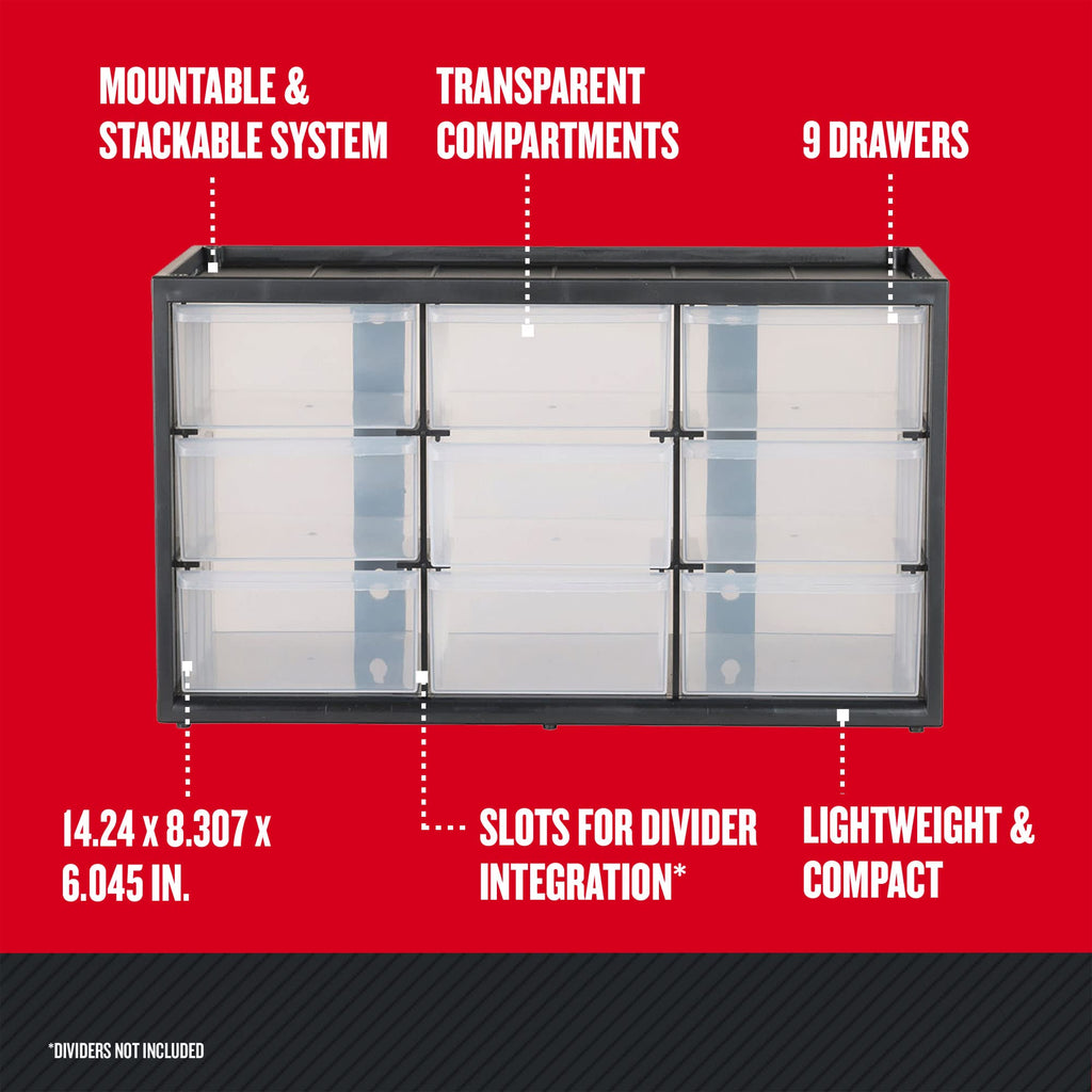 CRAFTSMAN Plastic Storage Organizer Bin System, 9 Compartment, Modular, Home Office (‎CMST40709)