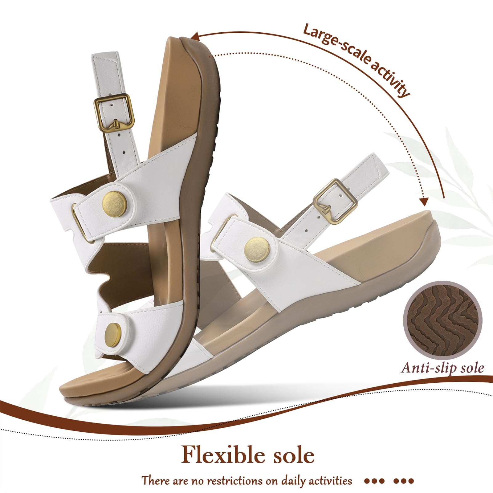 Littleplum Orthopedic Sandals for Women Arch Support Comfortable Flat Adjuatable Sandals for Walking Summer Beach, White Size 8